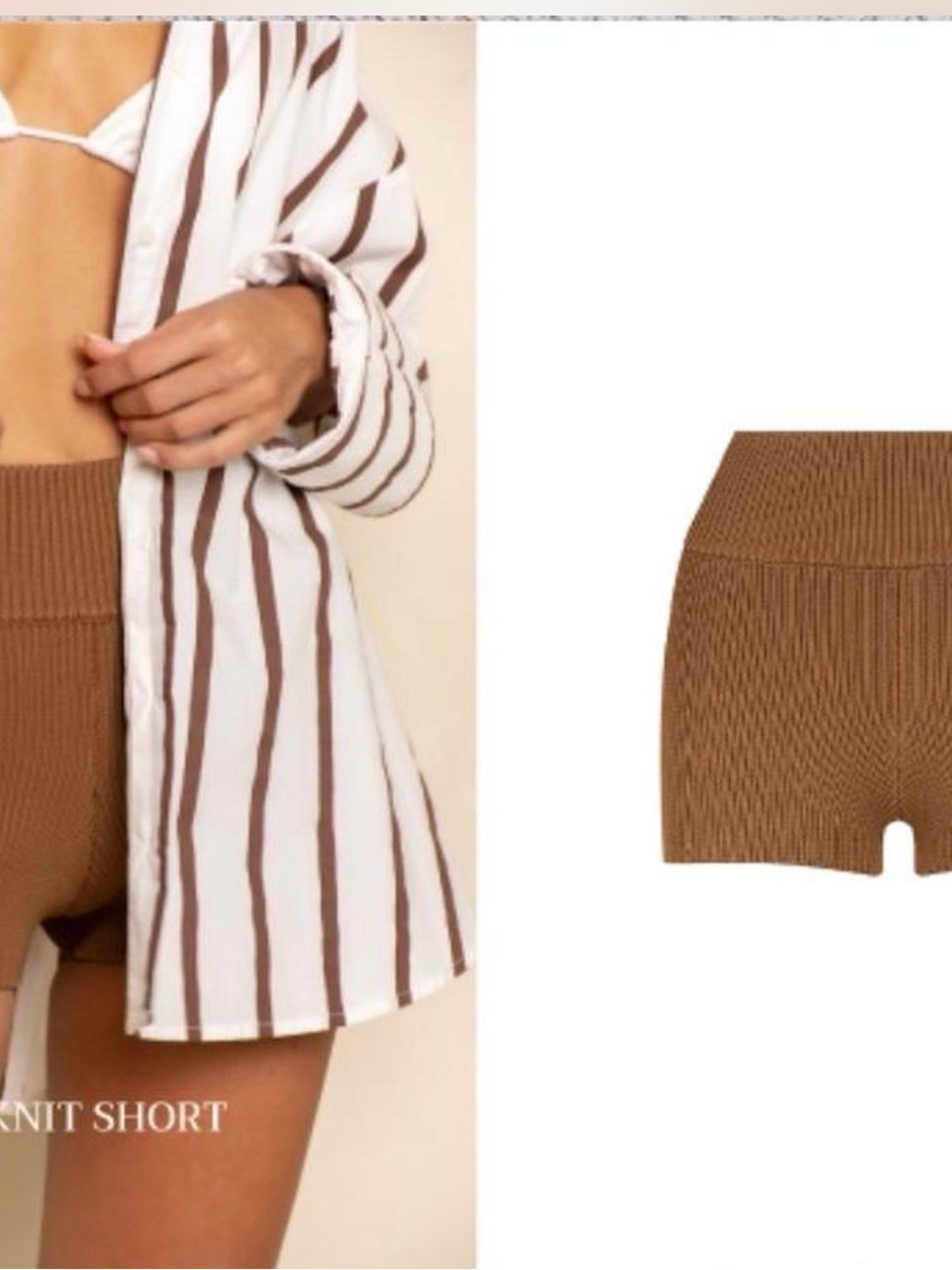 Ribbed High-Waist Knit Skort — Brown